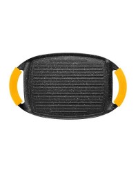 Caja de 6 uds de Grill Plancha Ondulado Aluminio Fundido Basic Stone 36X23 Cm, Valida Para Todas Las Cocinas, Asas De Silicona E