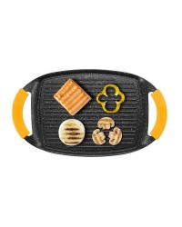 Caja de 6 uds de Grill Plancha Ondulado Aluminio Fundido Basic Stone 36X23 Cm, Valida Para Todas Las Cocinas, Asas De Silicona E