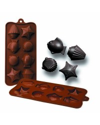 Caja de 6 uds de Molde Bombon Silicona Chocolate Mar,  11X21X2,5 Cm Ibili 860307